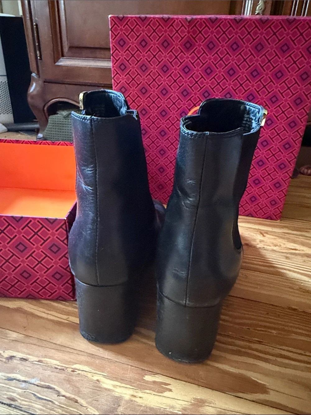 Tory Burch Black Leather Ankle Heeled Boots